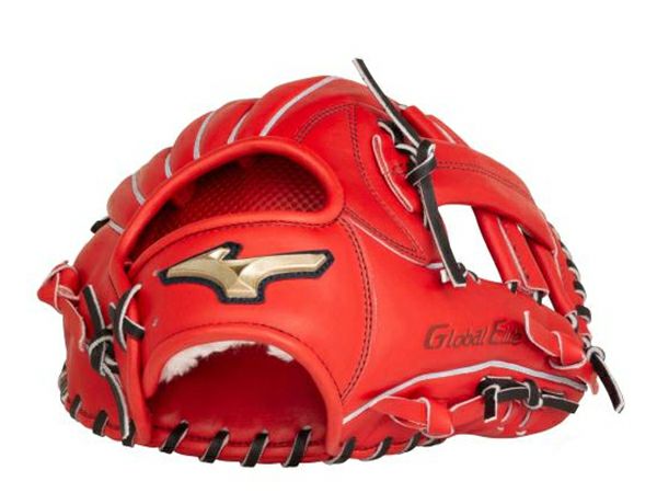 【超美品】 軟式投手用グローブ レッド（ミズノ　グローバルエリート）　袋付き！！ MIZUNO（ミズノ） 交換無料 野球 軟式用グローブ グローバルエリート H
