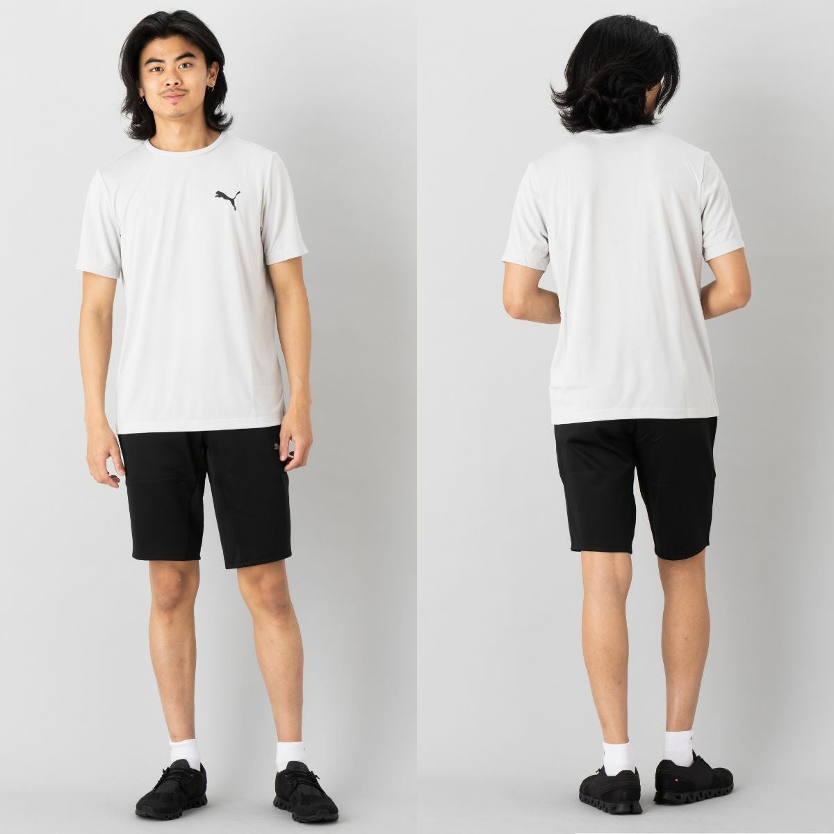 プーマPUMAメンズスポーツウェアランニング上下セットTシャツハーフパンツソックス3点セットランニングトレーニングフィットネスジムマラソンスポーツ上下セットセットアップ半袖ハーフパンツ588866657414