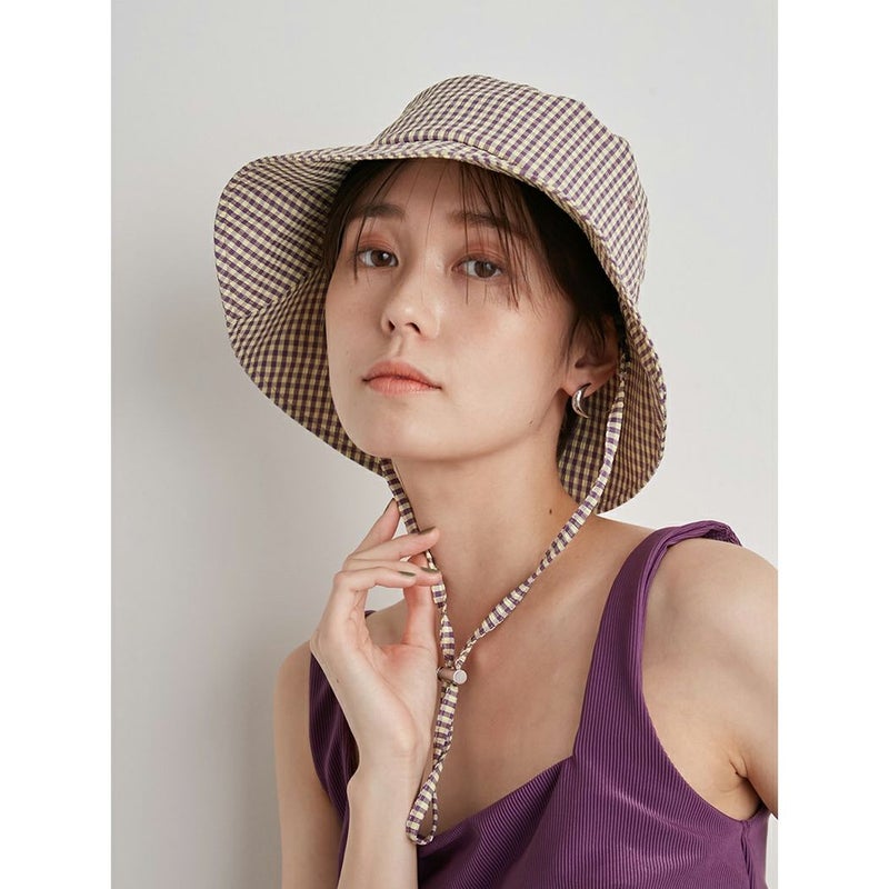 エミemmiemmiatelierミニマルバケットハットカーキチェックブラックカジュアル帽子バケハ13WGH231307