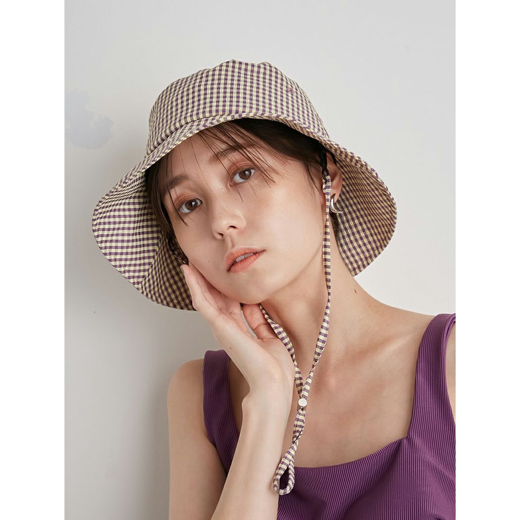 エミemmiemmiatelierミニマルバケットハットカーキチェックブラックカジュアル帽子バケハ13WGH231307