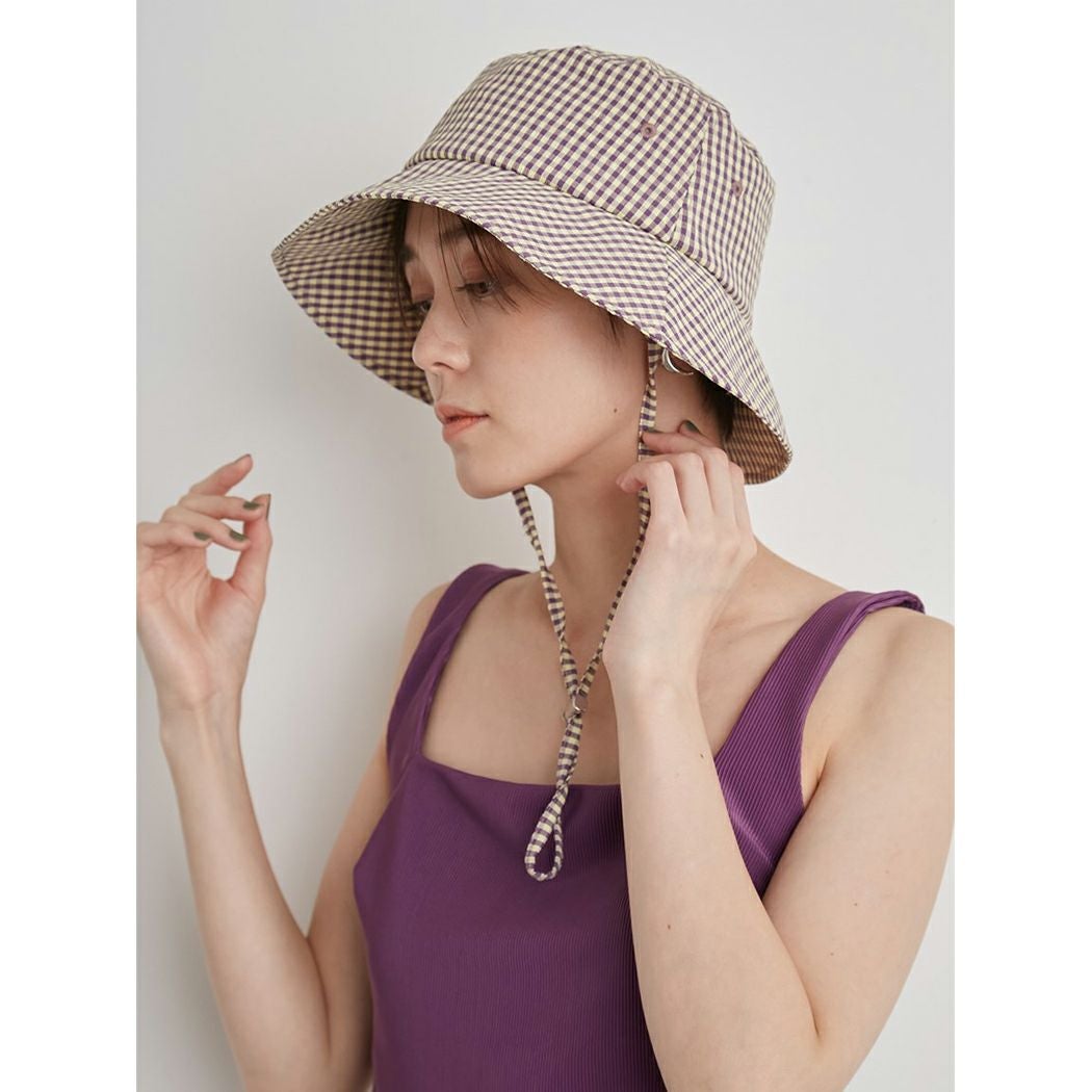 エミemmiemmiatelierミニマルバケットハットカーキチェックブラックカジュアル帽子バケハ13WGH231307