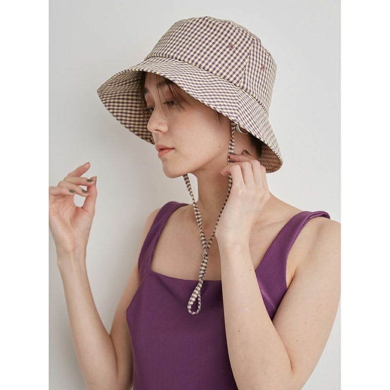 エミemmiemmiatelierミニマルバケットハットカーキチェックブラックカジュアル帽子バケハ13WGH231307