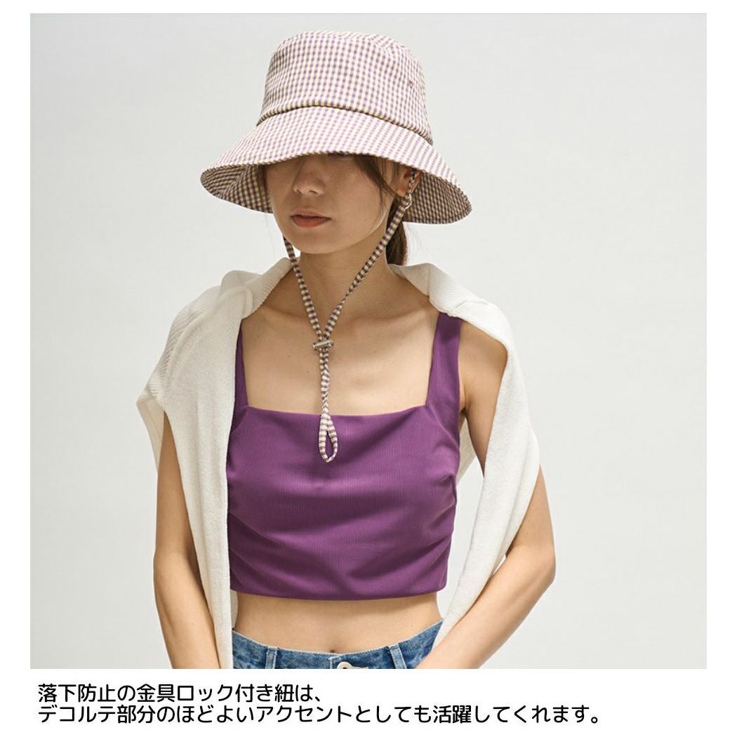 エミemmiemmiatelierミニマルバケットハットカーキチェックブラックカジュアル帽子バケハ13WGH231307