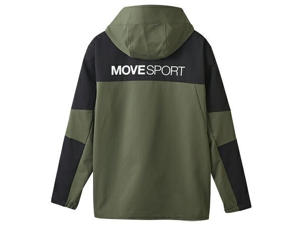 デサントDESCENTEHEATNAVIヒートナビソフトシェルバックロゴフルジップフーディーメンズ秋冬カーキ枯草色スポーツトレーニングパーカージャケットDMMWJF13-KHBK