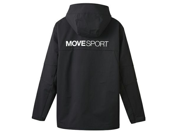 デサントDESCENTEHEATNAVIヒートナビソフトシェルバックロゴフルジップフーディーメンズ秋冬ブラック黒スポーツトレーニングパーカージャケットDMMWJF13-BK