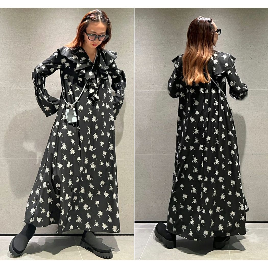 エミ ラッフルカラーワンピース カジュアル ワンピース ベルスリーブ