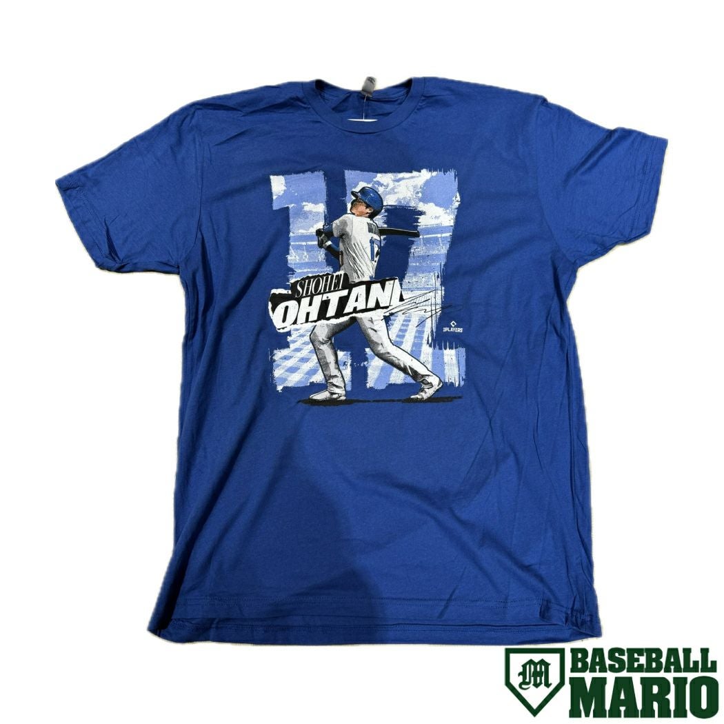 大谷翔平プリントTシャツ タイプ16 半袖 クルーネック ブルー メンズ