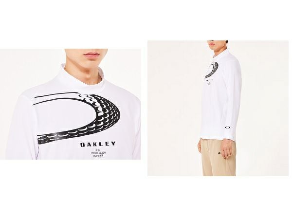 Oakley 吸汗速乾 長袖モックネックTシャツ ホワイト オークリー 長袖 モックネックシャツ カジュアル スポーツ ゴルフ