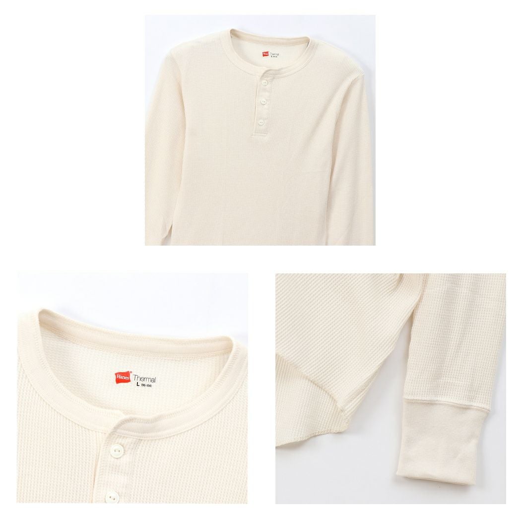 ヘインズ Hanes サーマル ヘンリーネックロングスリーブTシャツ メンズ