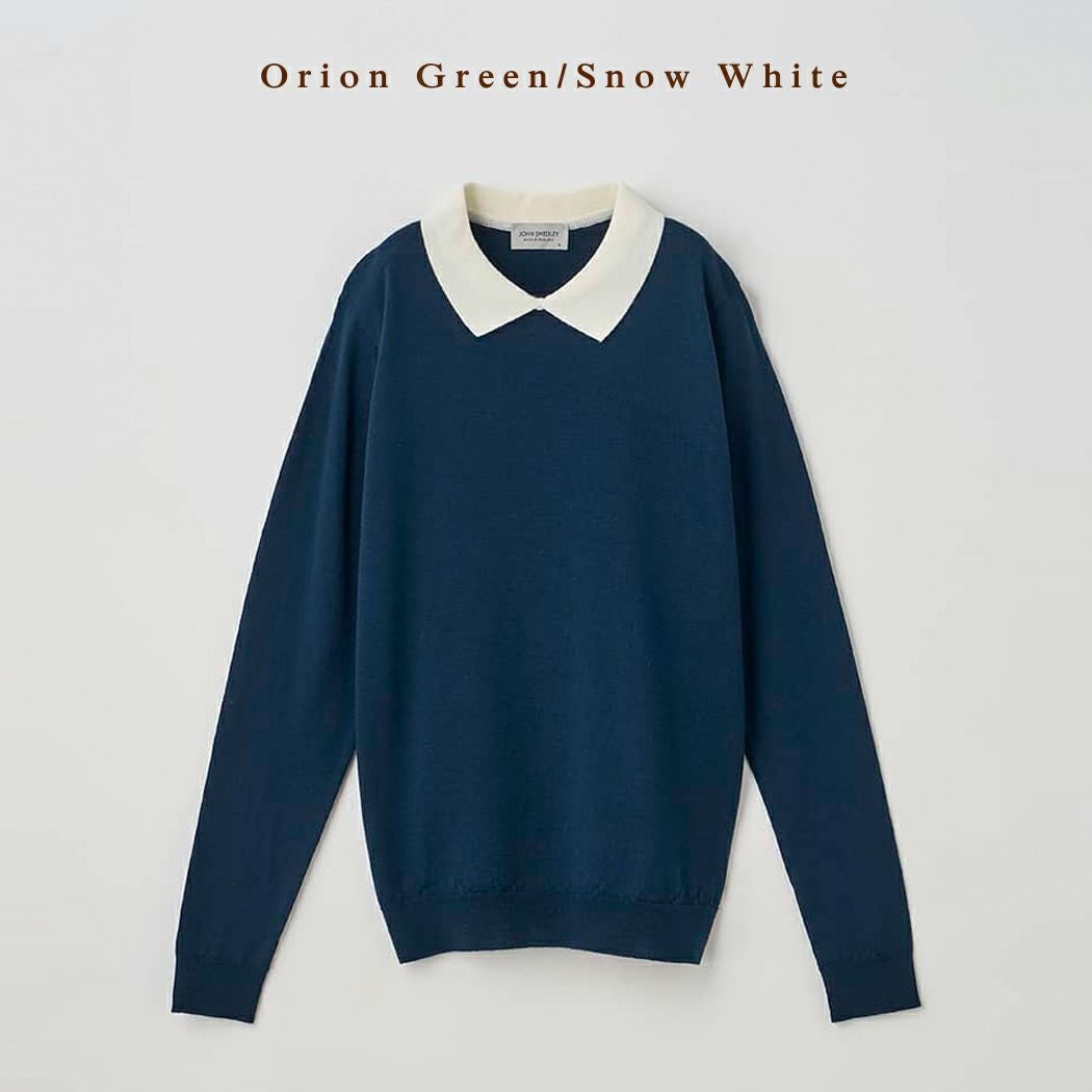 ジョンスメドレー＊ポロニット M ネイビー 薄手 ウール100% クレリック JOHN SMEDLEY（ジョンスメドレー） ニット ポロシャツ KNOLL メンズ