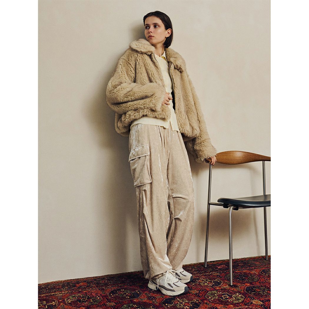 エミ emmi ベロアカーゴパンツ レディース ライトベージュ グレー 秋