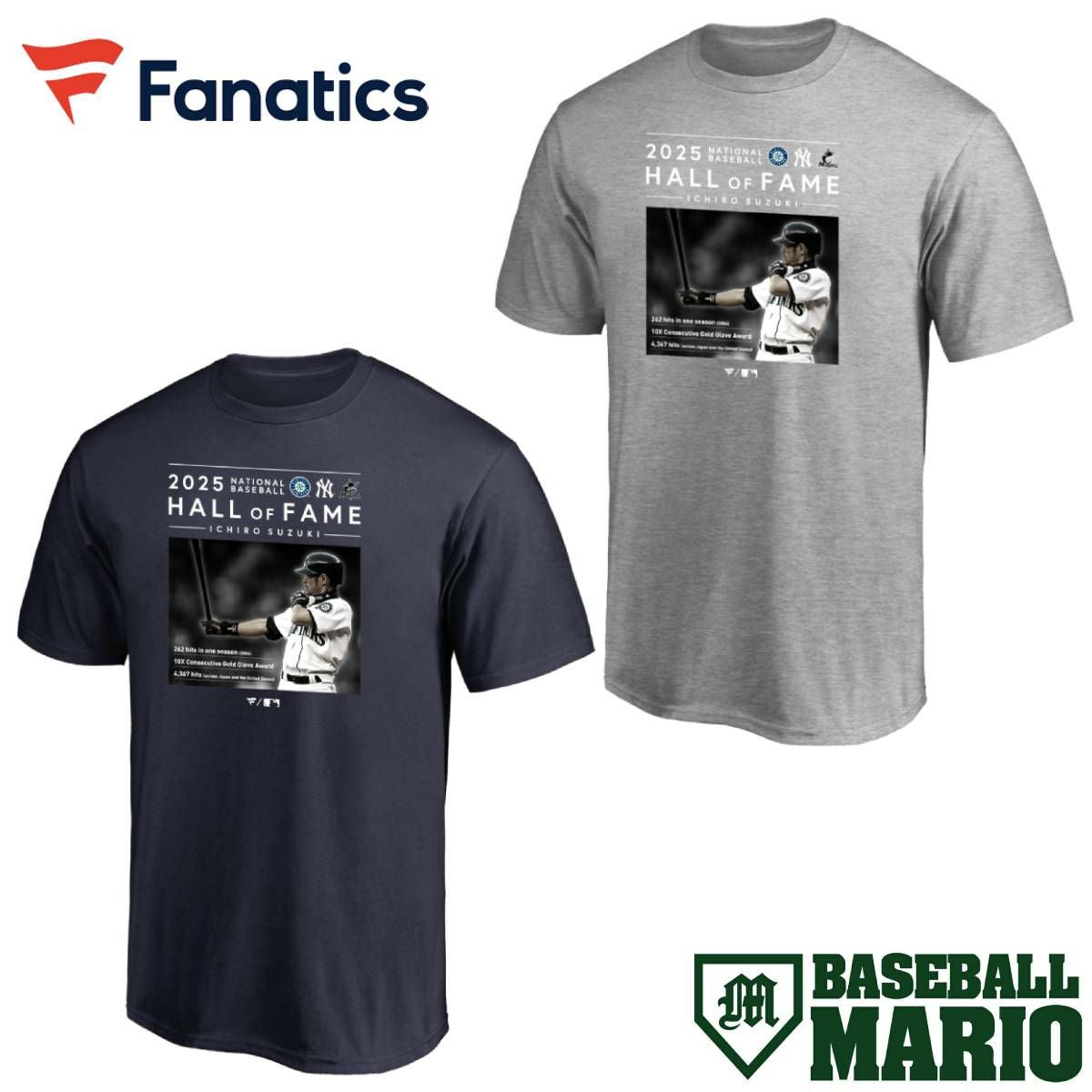イチロー MLB殿堂入り記念Tシャツ HOF 半袖 ネイビー グレー 一般 米国