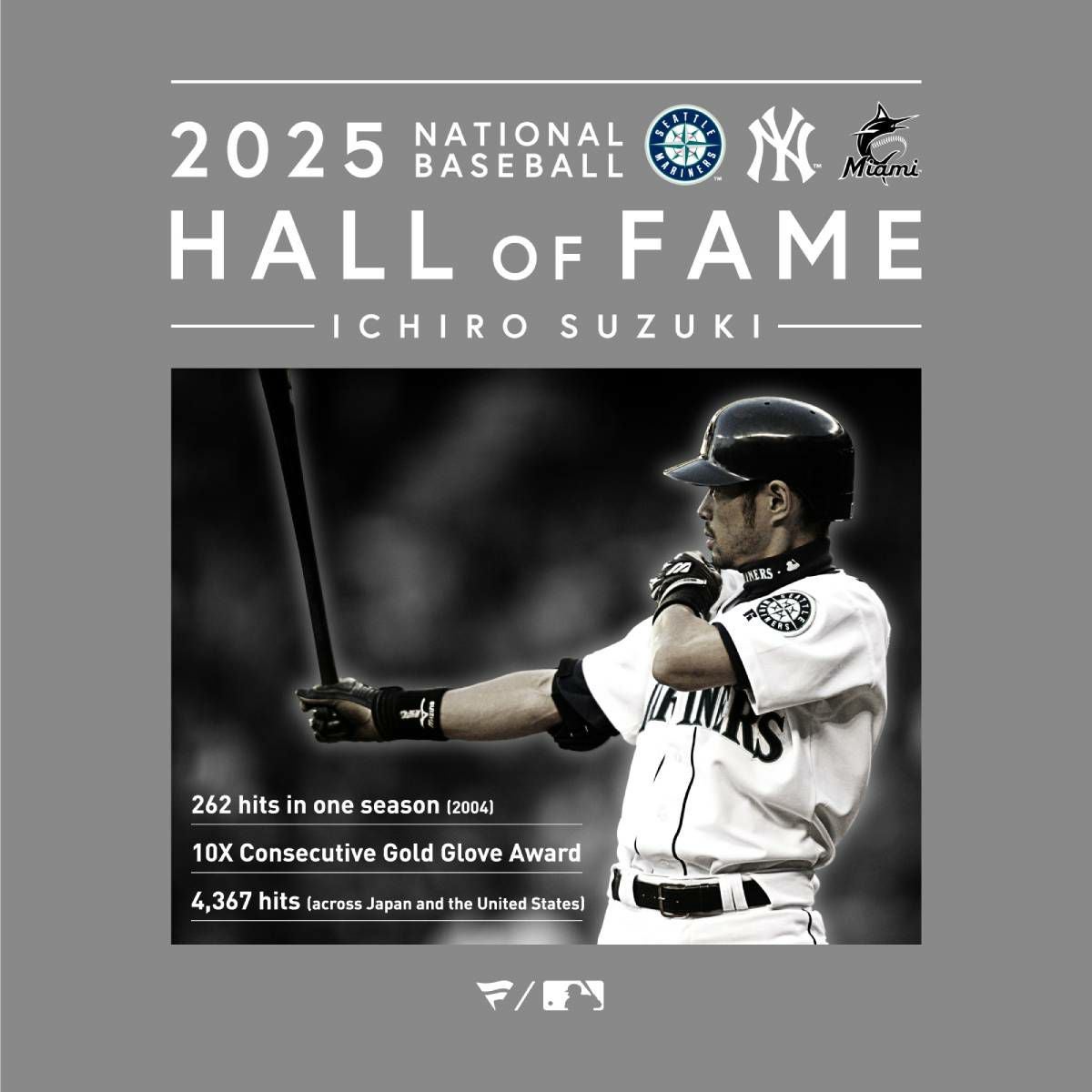 イチロー MLB殿堂入り記念Tシャツ HOF 半袖 ネイビー グレー 一般 米国