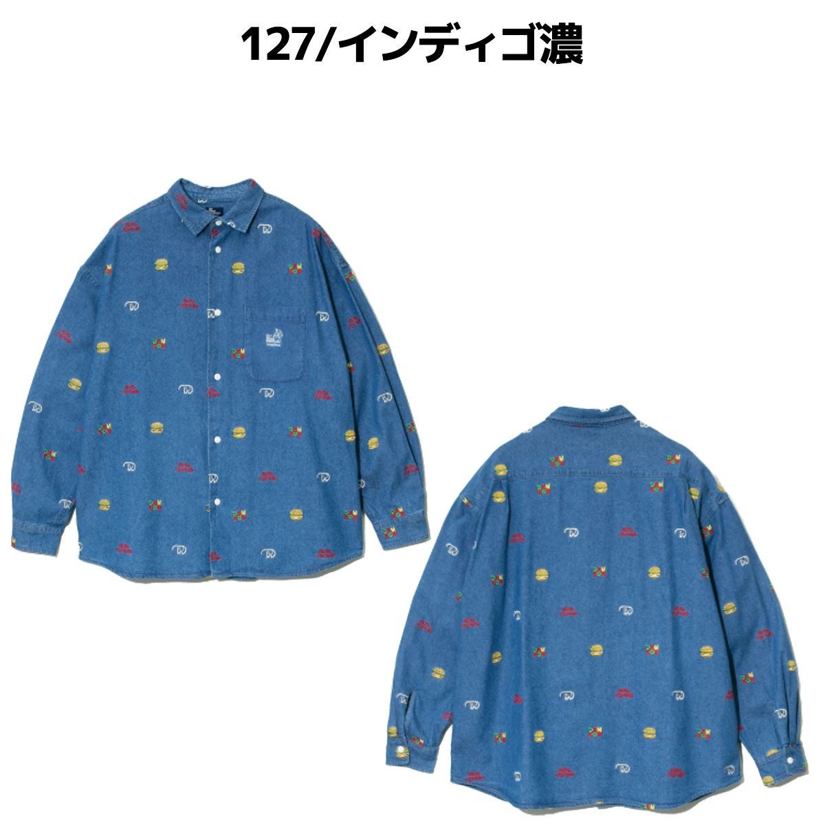 ゴースローキャラバン 綿レーヨンデニム L/Sシャツ ハンバーガー 柄