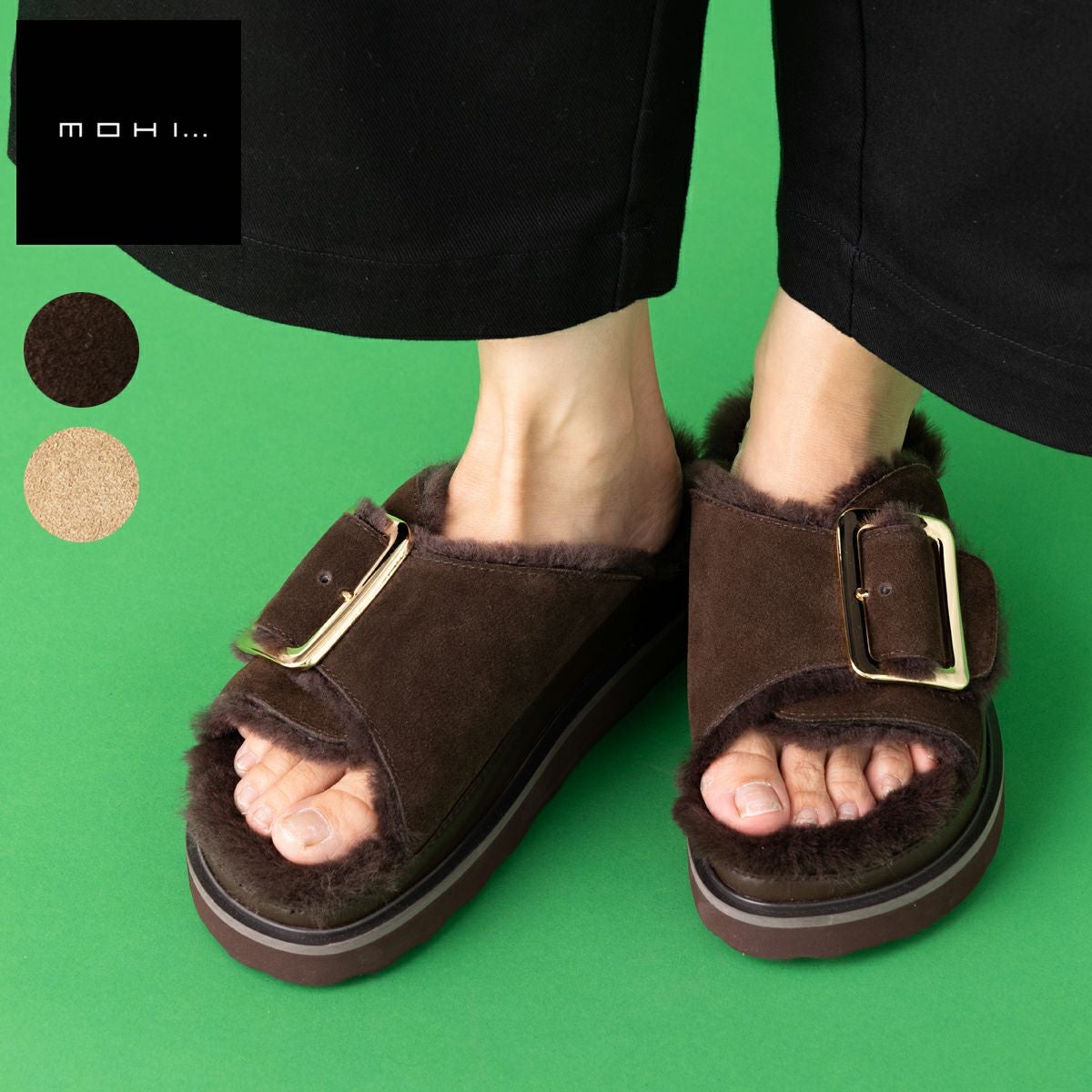モヒ MOHI ファーサンダル シングルベルト レディース オールシーズン モヒ MOHI ファーサンダル シングルベルト レディース オールシーズン