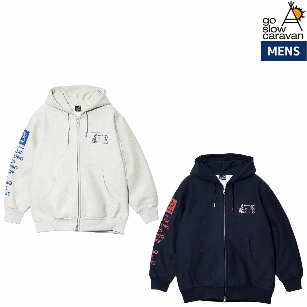 ゴースローキャラバン ヘビースウェット×裏ワッフル スクエアクマ ZIP 