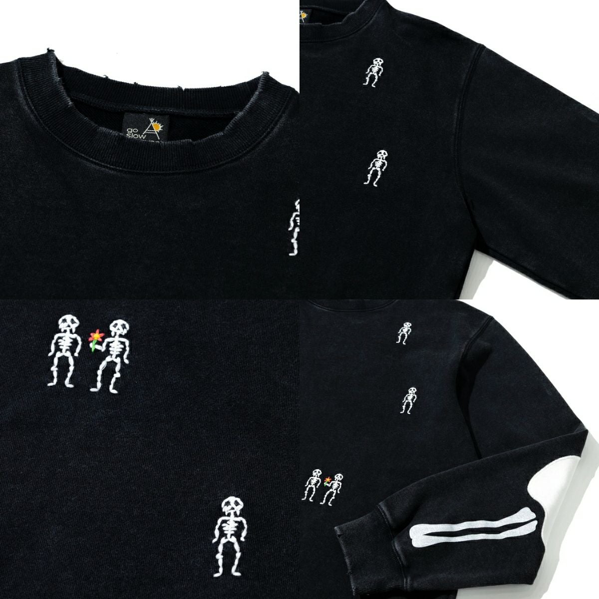 ゴースローキャラバン ほねほね ちょいボロ加工クルーネックスウェット