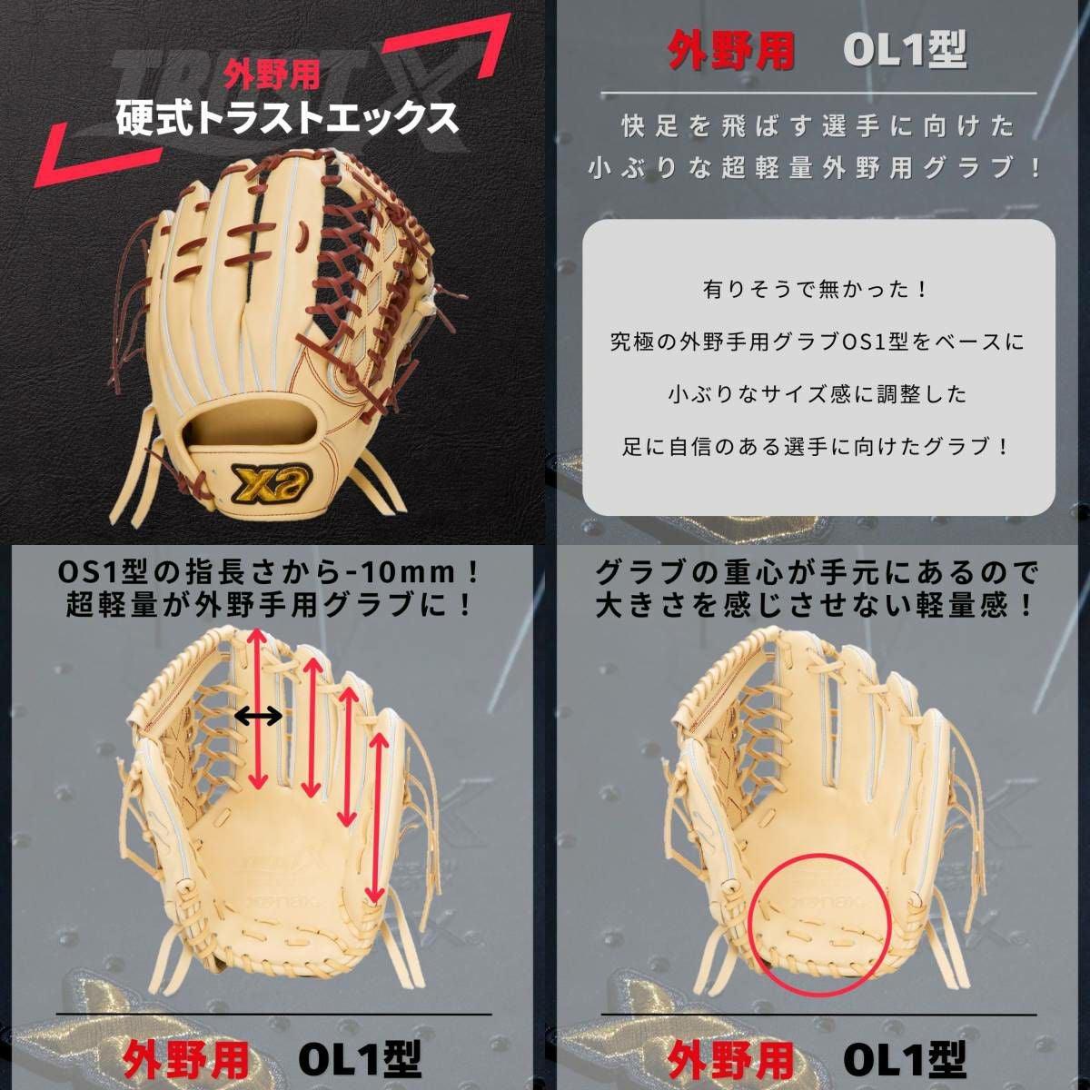 ザナックス 専用グラブ袋付き 硬式用グラブ 外野手用 OL1型 一般 定番