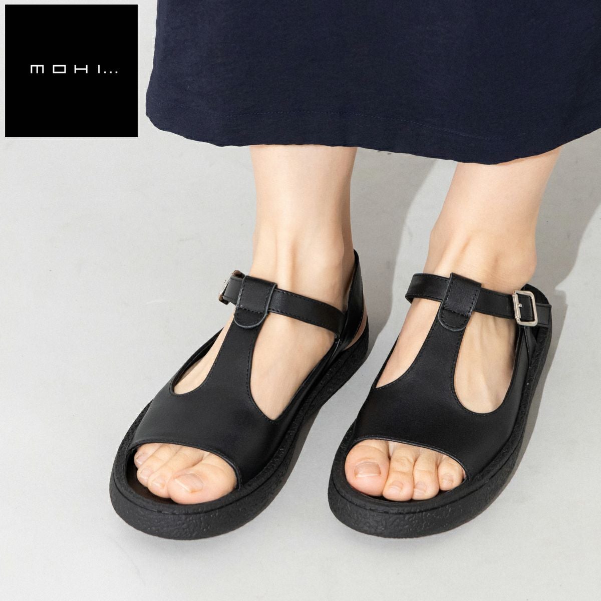 モヒ レザーTストラップオープントゥフラットシューズ レディース MOHI