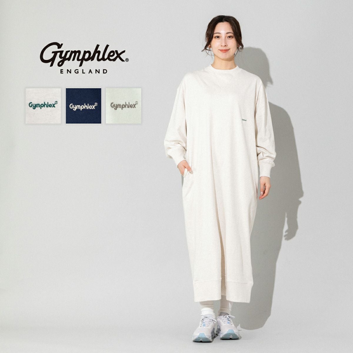 Gymphlex ワンピース ジムフレックス size12 縦縞 ジムフレックス コットンジャージー クルーネックワンピース GYMPHLEX
