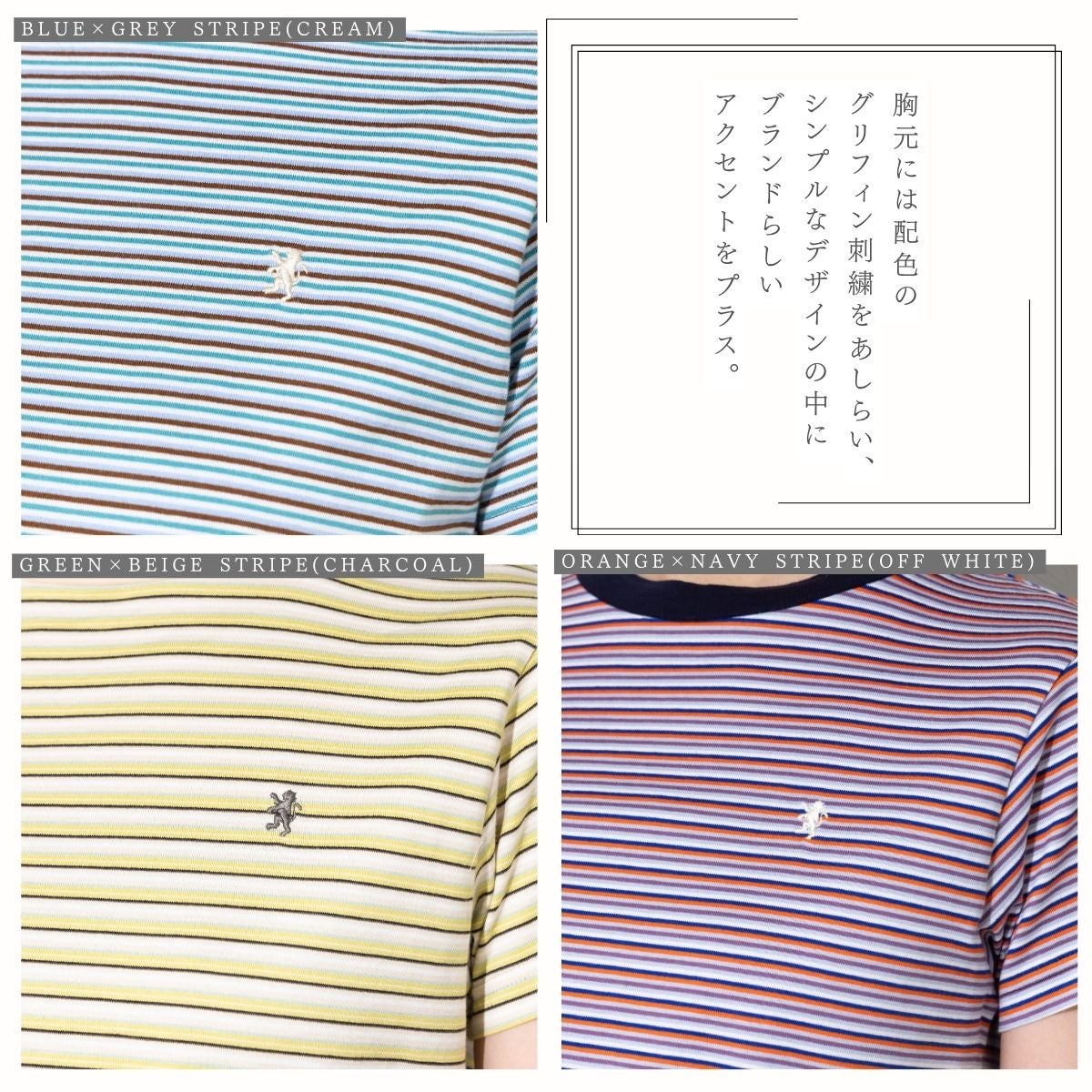 ジムフレックス マルチボーダー クルーネック半袖Tシャツ GYMPHLEX