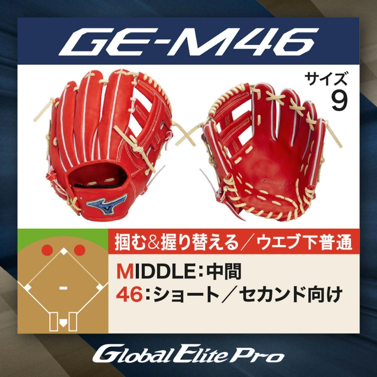 ミズノ 専用グラブ袋付き 硬式用グラブ 内野手用/GE-M46 サイズ9 一般