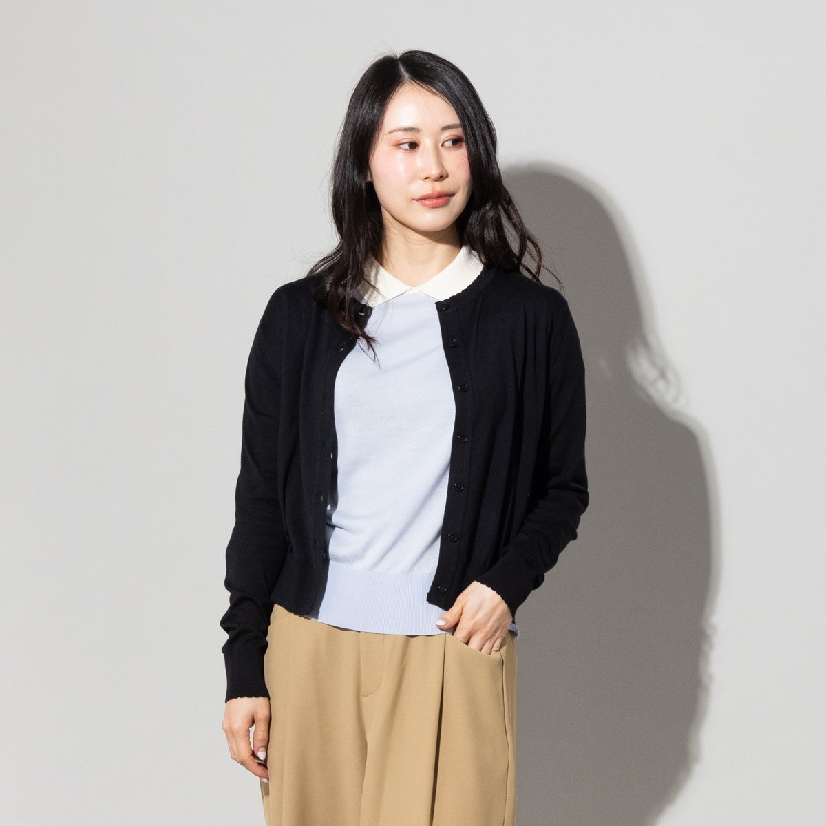 ジョンスメドレー コットンスカラップ長袖ニットカーディガン 綿 無地