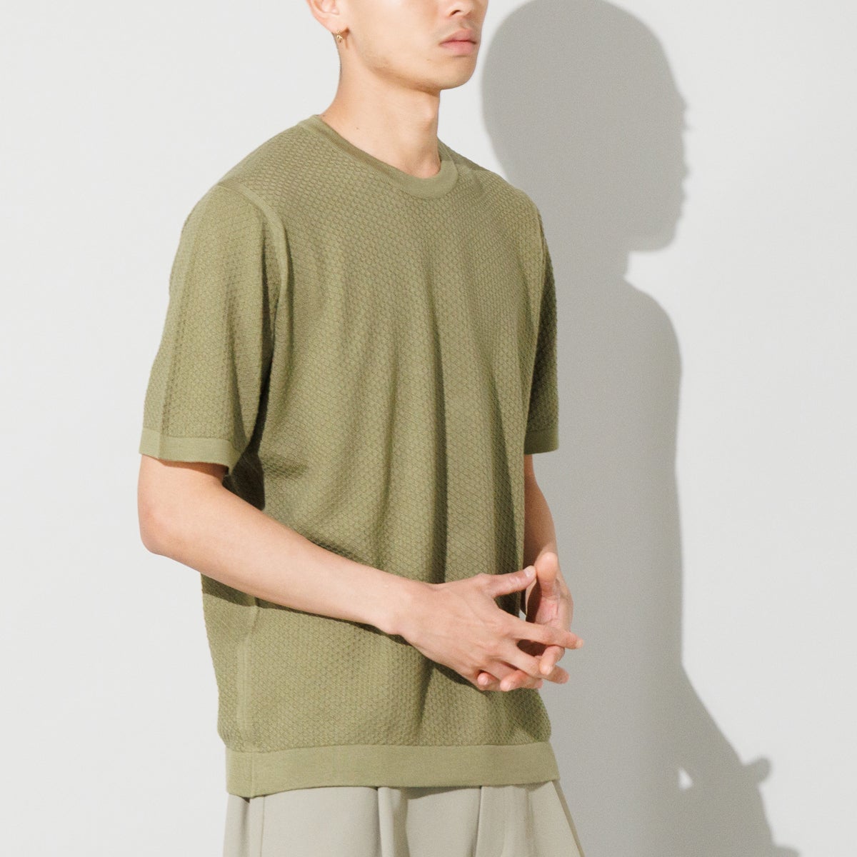 ジョンスメドレー コットン テクスチャニットTシャツ 半袖 無地