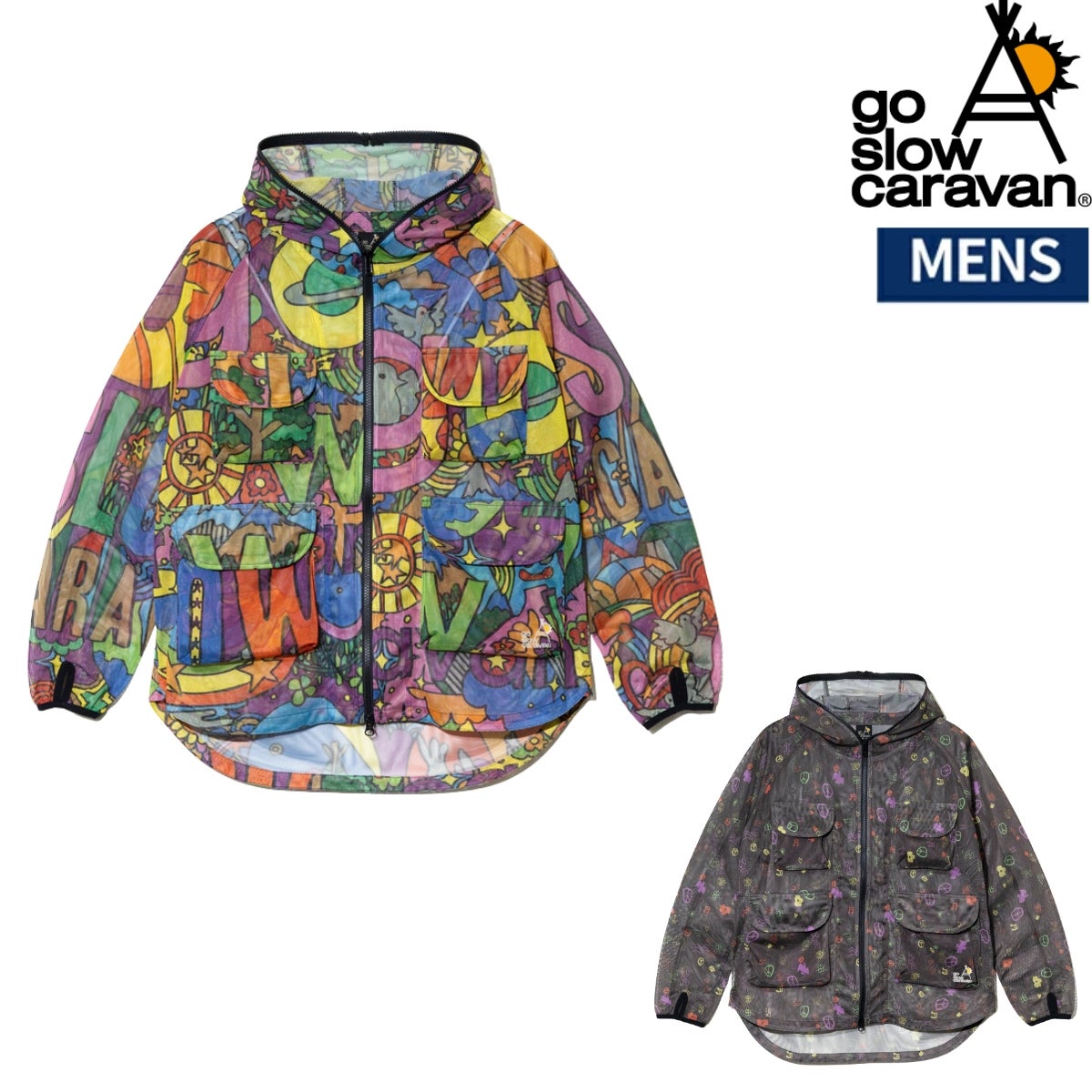 ゴースローキャラバン 総柄プリントメッシュ防蚊加工パーカーJKT go 