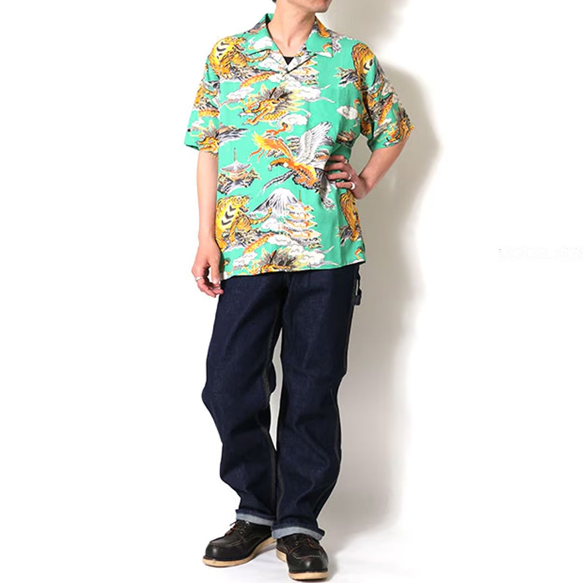 ヒューストン アロハシャツ(三つ巴) メンズ HOUSTON ALOHA SHIRT Three