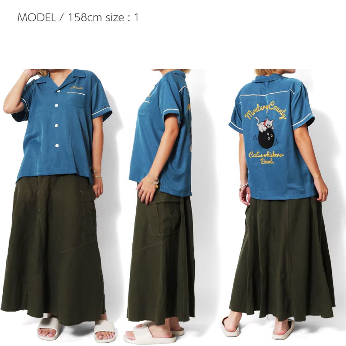 Cat Street ボウリングシャツ ダークブルー ヒューストン ボウリングシャツ (猫) HOUSTON BOWLING SHIRT (CAT