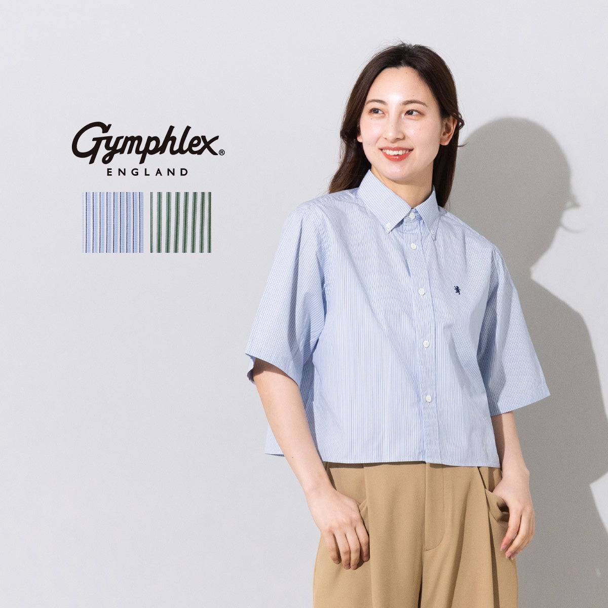 【新品】　ジムフレックス　ストライプ　パフスリーブ　半袖シャツ ジムフレックス ショートボタンダウン半袖シャツ ストライプ