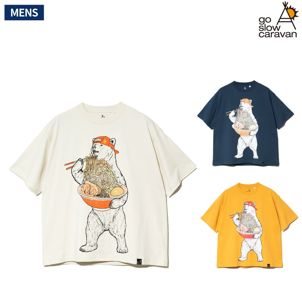 ゴースローキャラバン 豪快盛りラーメンクマ Tシャツ 半袖 カジュアル