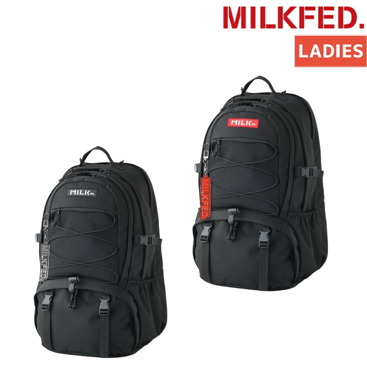 MILKFED ミルクフェド　リュックサック　黒　ブラック　赤　レッド ミルクフェド リュック 黒 赤いロゴ ミルクフェド MILKFED リュック